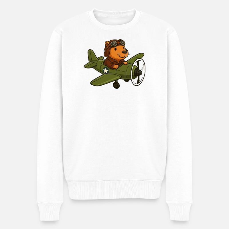 Pilote de Beaver volant dans l’avion - Pull Premium bio Homme - blanc