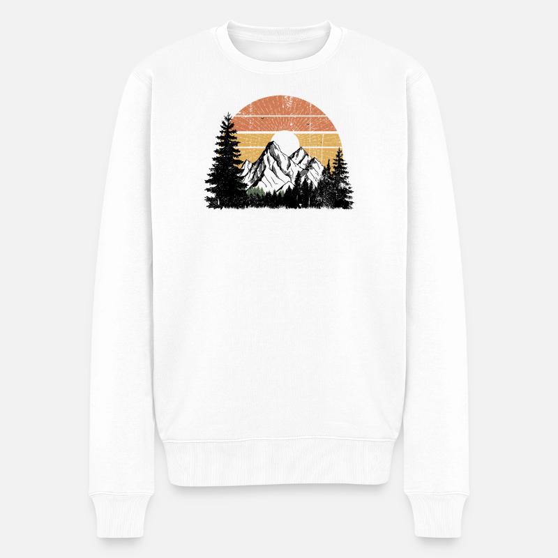 Sonnenuntergang Berg Silhouette Design - Männer Premium Bio Pullover - Weiß