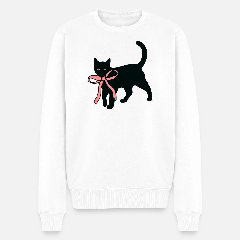 Chat noir avec nœud papillon - Pull Premium bio Homme - blanc