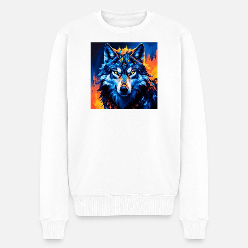 Lebendige geometrische Wolf Illustration - Männer Premium Bio Pullover - Weiß