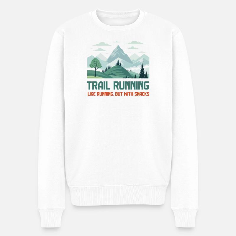 Trailrunning, wie Laufen, aber mit Snacks - Männer Premium Bio Pullover - Weiß