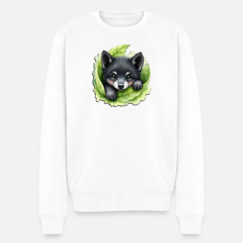 Chiot loup sur le vert - Pull Premium bio Homme - blanc