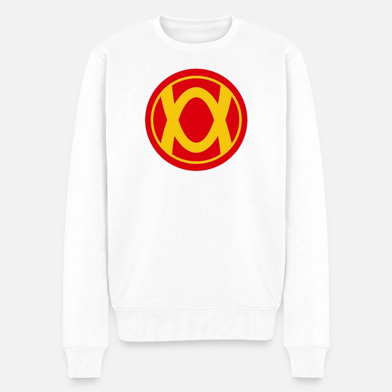 Retro Superhelden Emblem Design - Männer Premium Bio Pullover - Weiß