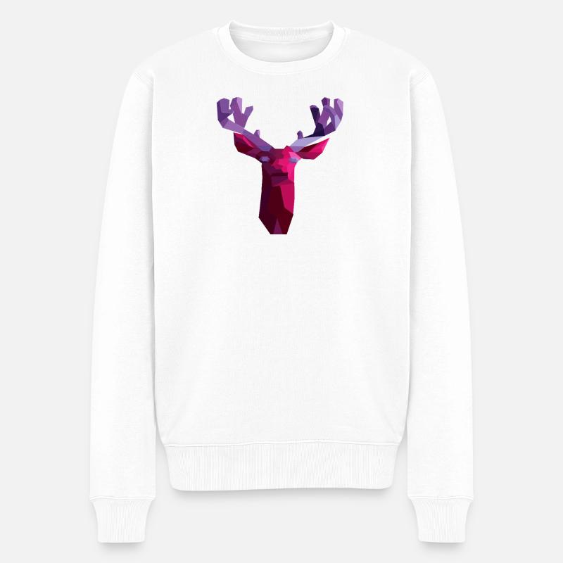 Cerf géométrique rouge avec cornes d’améthyste - Pull Premium bio Homme - blanc