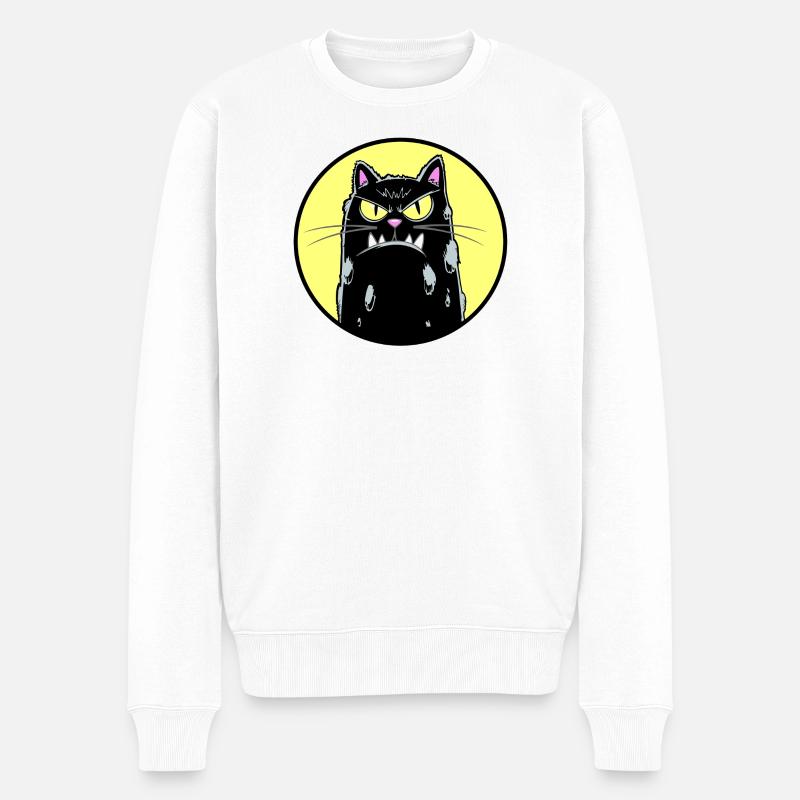 Chat noir - Pull Premium bio Homme - blanc