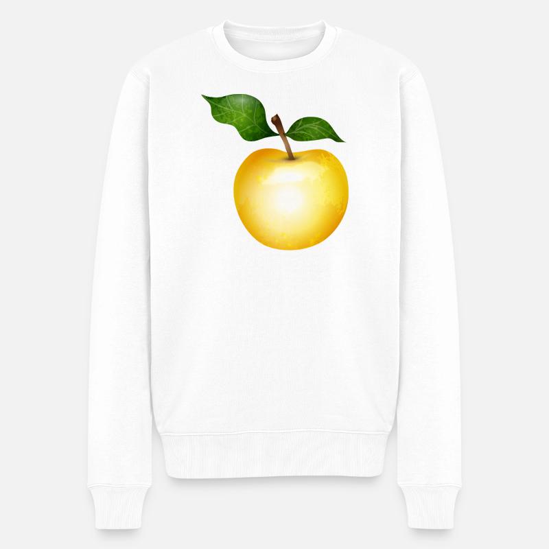 Pomme dorée avec illustration de feuilles vertes - Pull Premium bio Homme - blanc