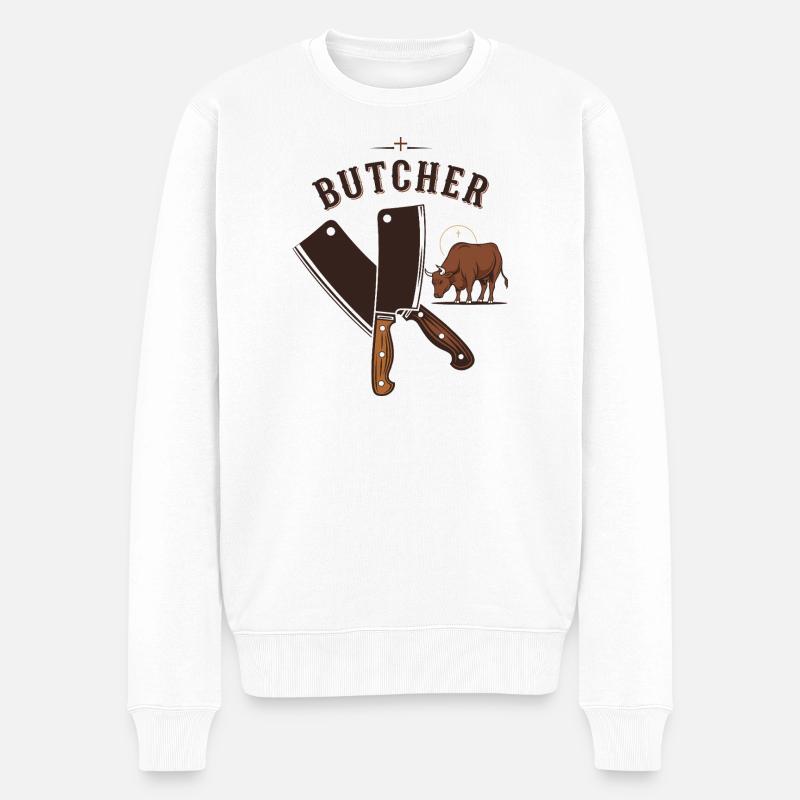 Metzger-Meister - Männer Premium Bio Pullover - Weiß