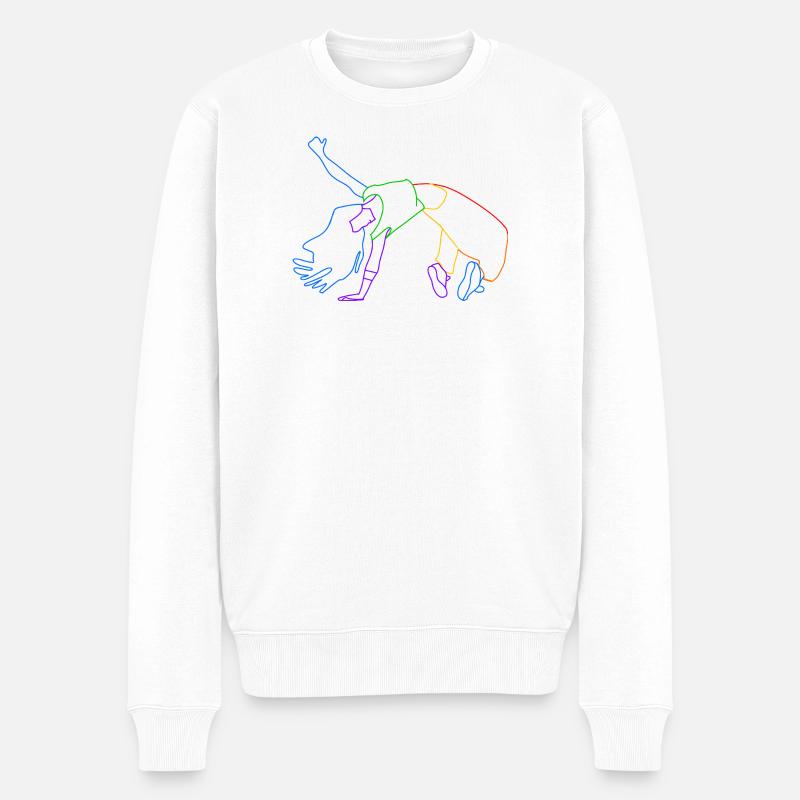 Farblinienakrobat in Bewegung - Männer Premium Bio Pullover - Weiß