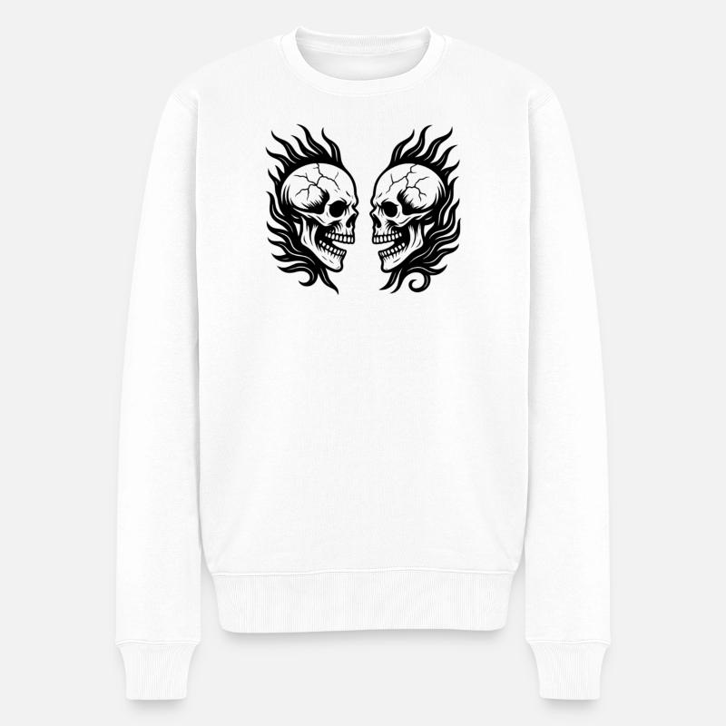 Tribal Totenköpfe schwarz - Männer Premium Bio Pullover - Weiß