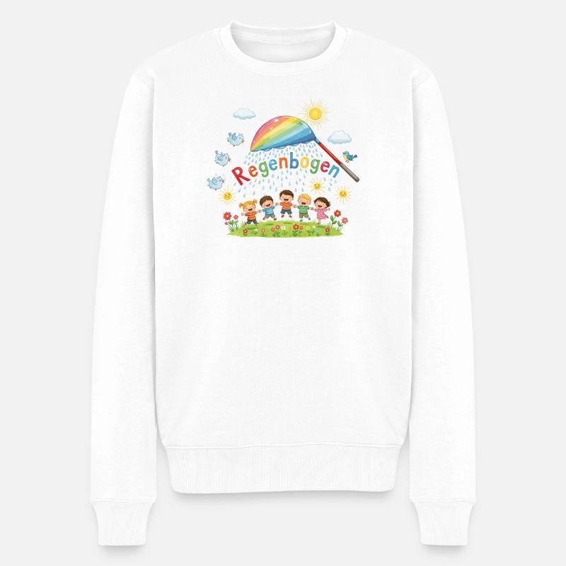 Regenbogen-Kinder-Freude - Männer Premium Bio Pullover - Weiß