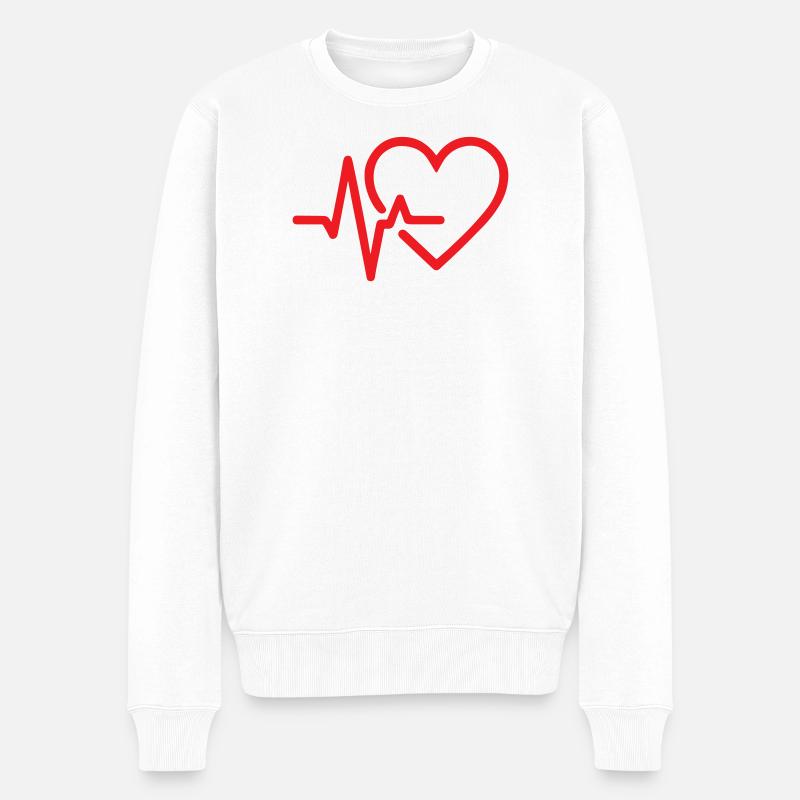 Conception de l’ecg Heartbeat Heart Line - Pull Premium bio Homme - blanc