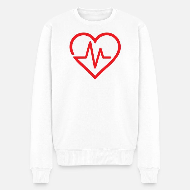 Herzschlag-Linie Herz-Icon-Design - Männer Premium Bio Pullover - Weiß