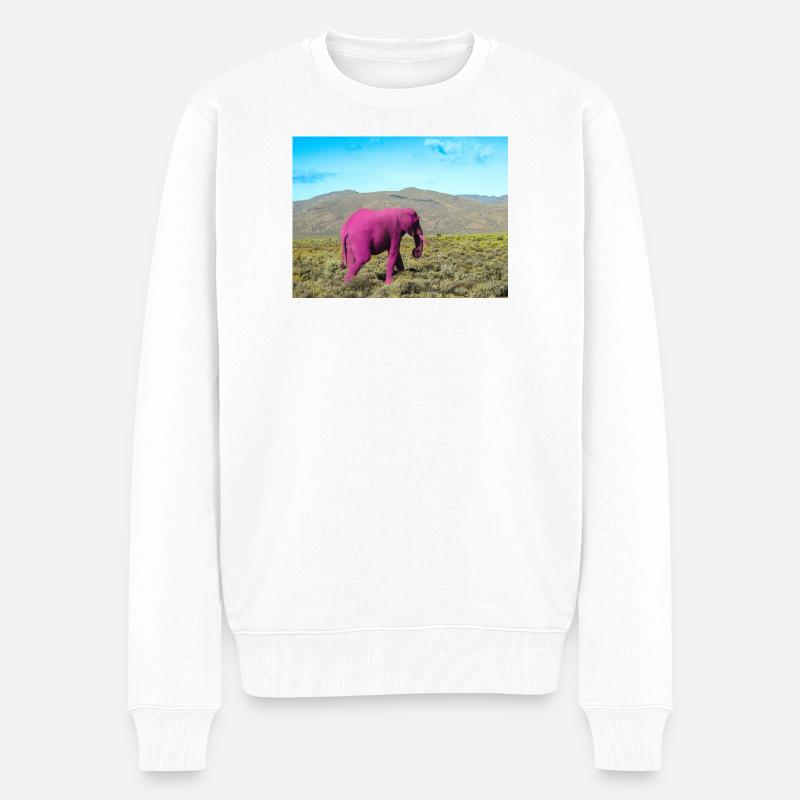 Éléphant rose dans la savane déserte - Pull Premium bio Homme - blanc