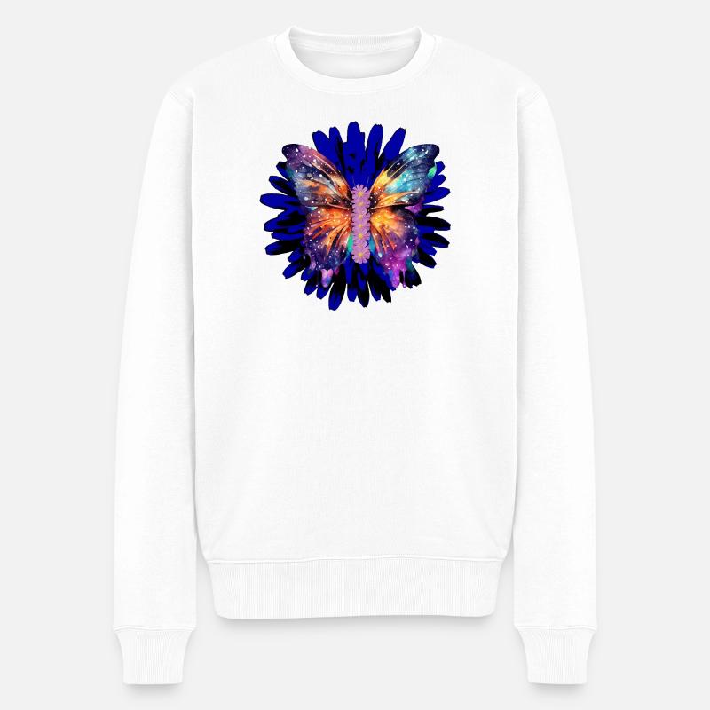 Galaxy Wings – Schmetterling auf kosmischer Blüte - Männer Premium Bio Pullover - Weiß