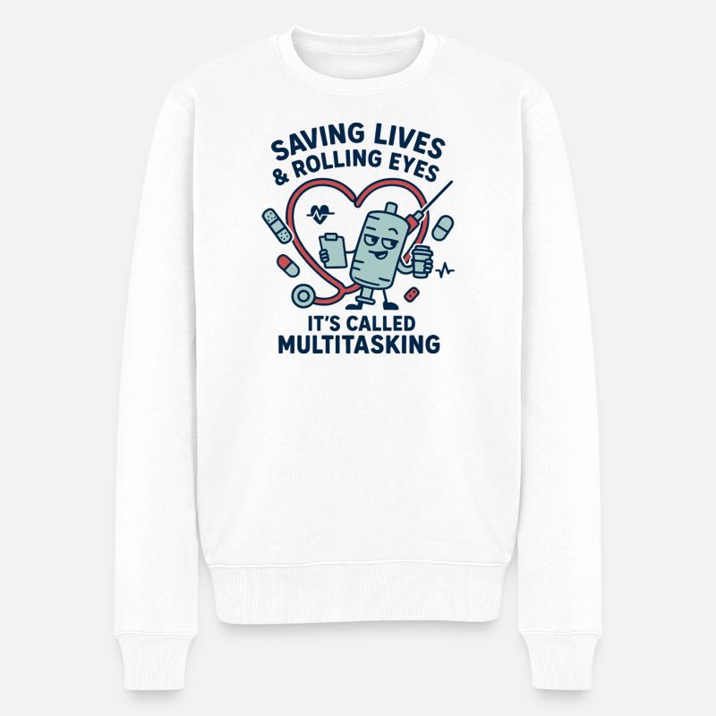 Multitasking Rettungsherz Design - Männer Premium Bio Pullover - Weiß