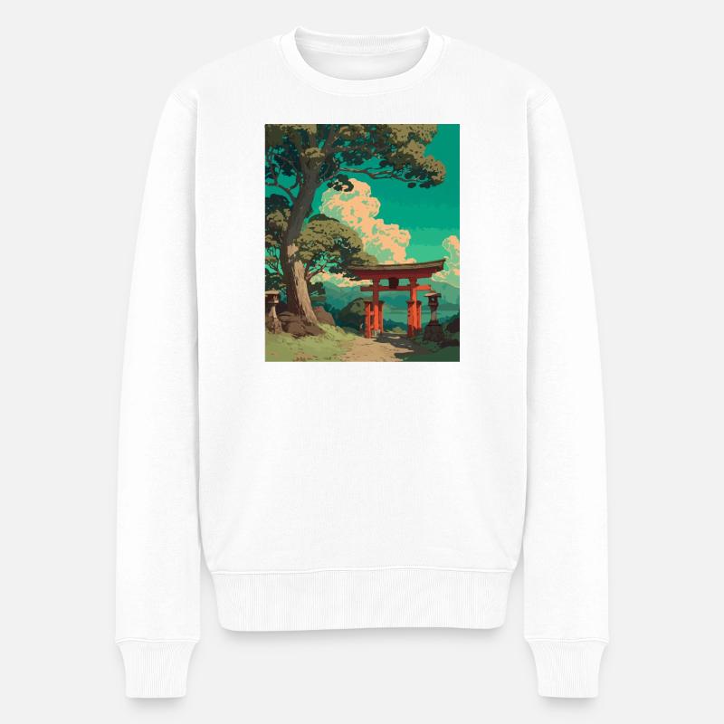 Ruhige japanische Torii-Tor-Landschaft - Männer Premium Bio Pullover - Weiß