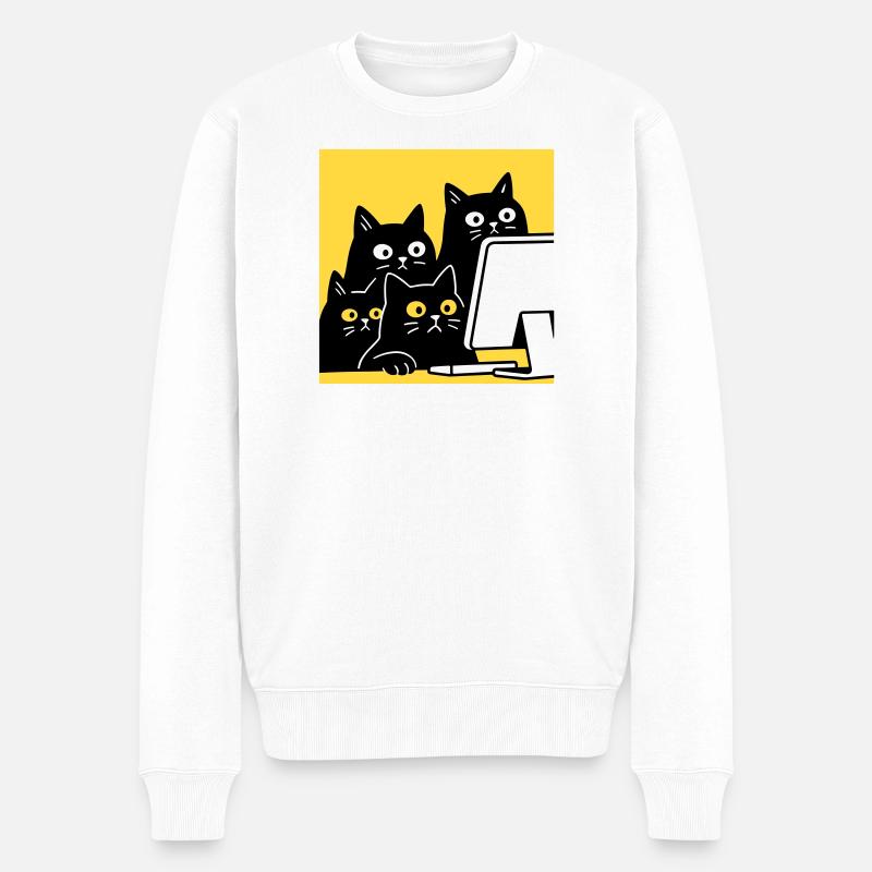 Cats watching Catcontent - Männer Premium Bio Pullover - Weiß