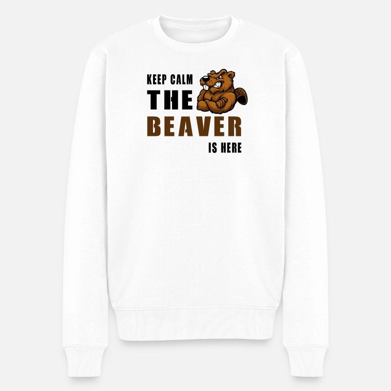 Bleib ruhig, Biber ist hier - Männer Premium Bio Pullover - Weiß