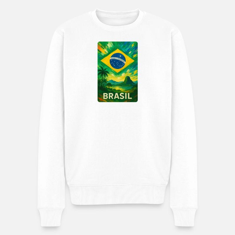 Brasilien – Tropisches Flaggenbild - Männer Premium Bio Pullover - Weiß