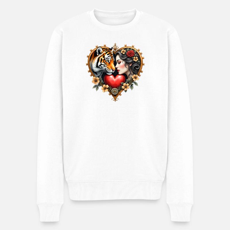 Dschungel Herz & Liebe Tattoo - Männer Premium Bio Pullover - Weiß