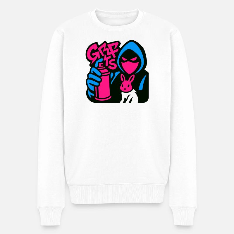Graffiti Lapin bleu/rose - Pull Premium bio Homme - blanc