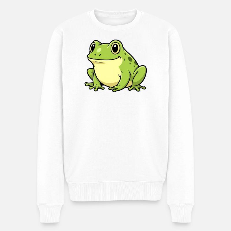 Humorvoller Frosch mit großen Augen - Männer Premium Bio Pullover - Weiß