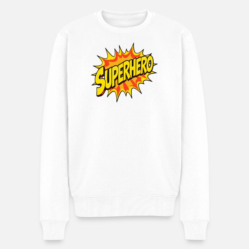 Superhelden-Design im Comic-Stil - Männer Premium Bio Pullover - Weiß