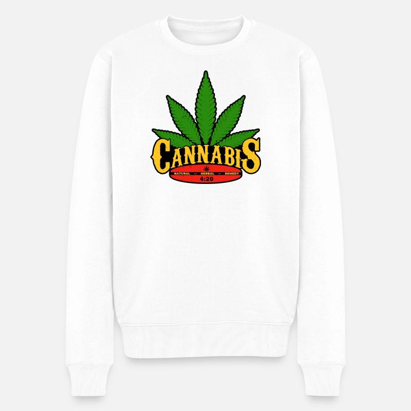Cannabis Blatt Retro Abzeichen Design - Männer Premium Bio Pullover - Weiß