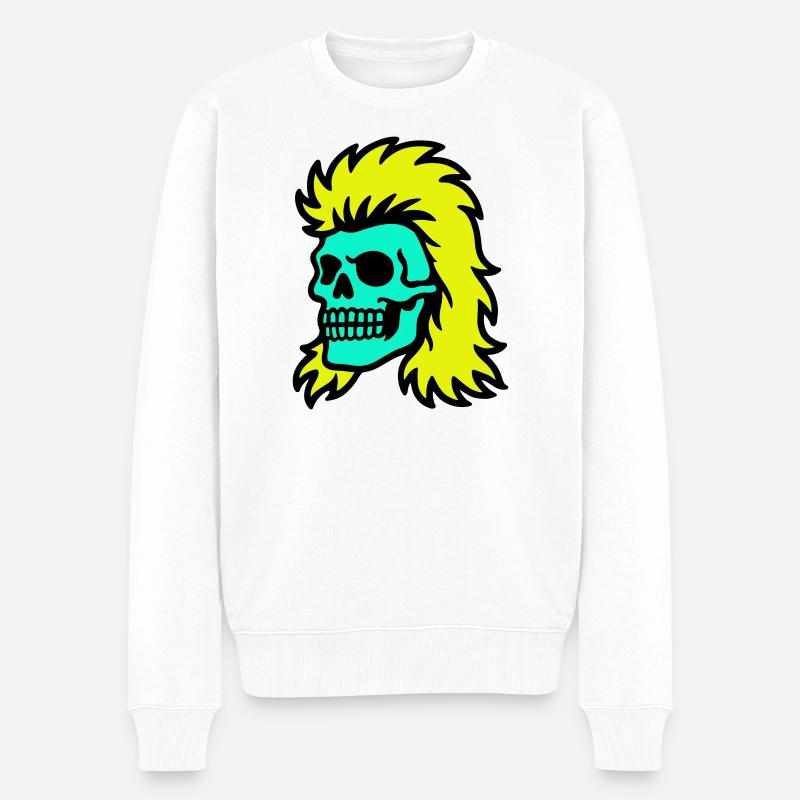Vokuhila Skull - Männer Premium Bio Pullover - Weiß