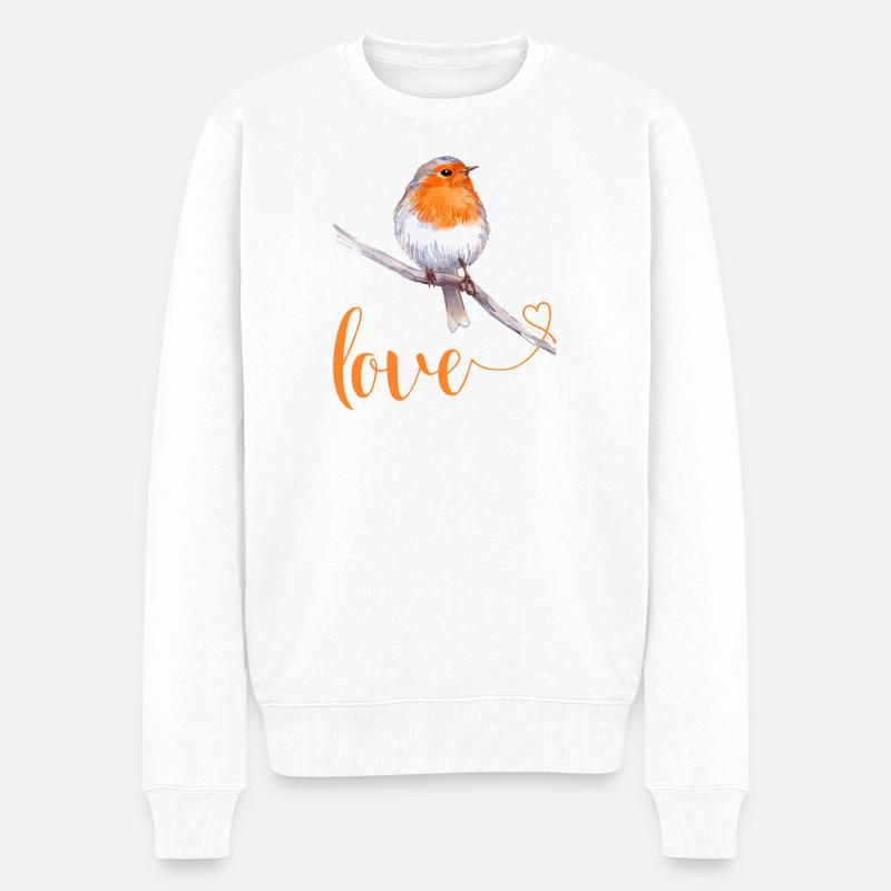 Robin mit Liebestext - Männer Premium Bio Pullover - Weiß