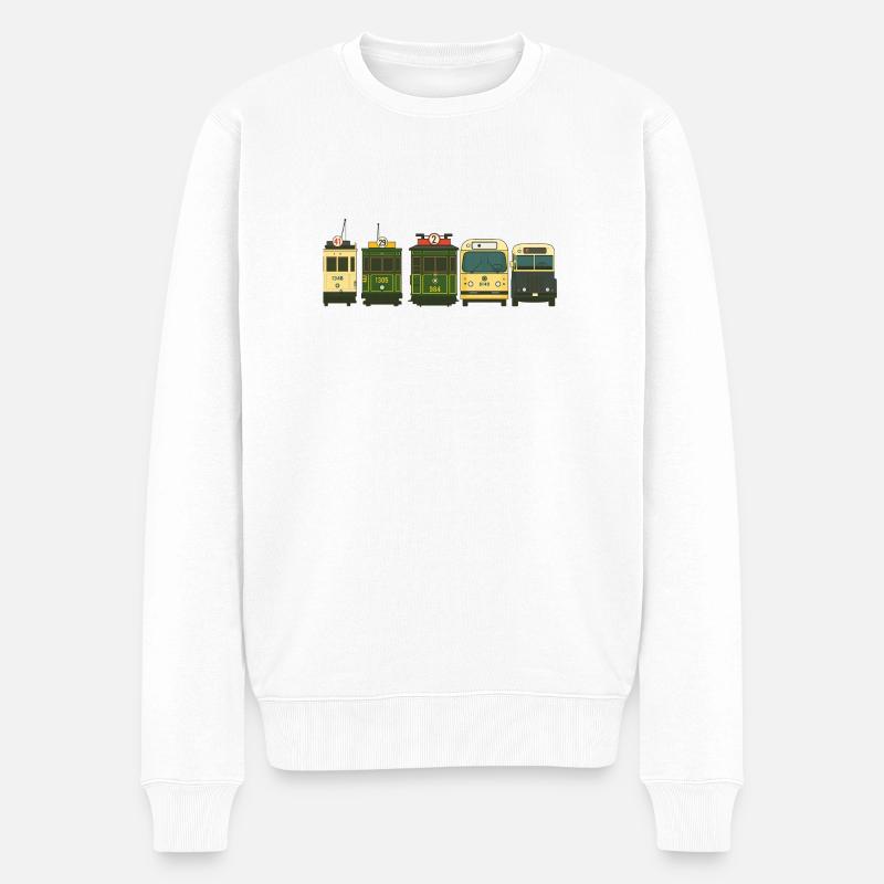 Wagons de train illustrés dans le style vintage - Pull Premium bio Homme - blanc
