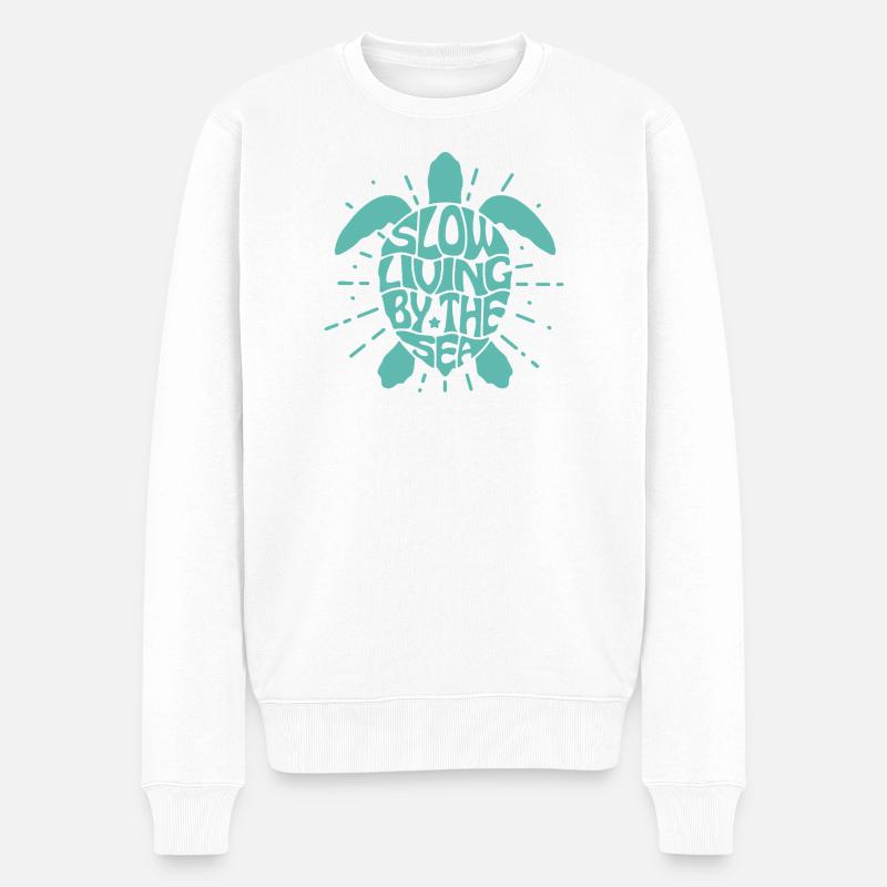 Meeresschildkröte lebt langsam am Meer Illustration - Männer Premium Bio Pullover - Weiß