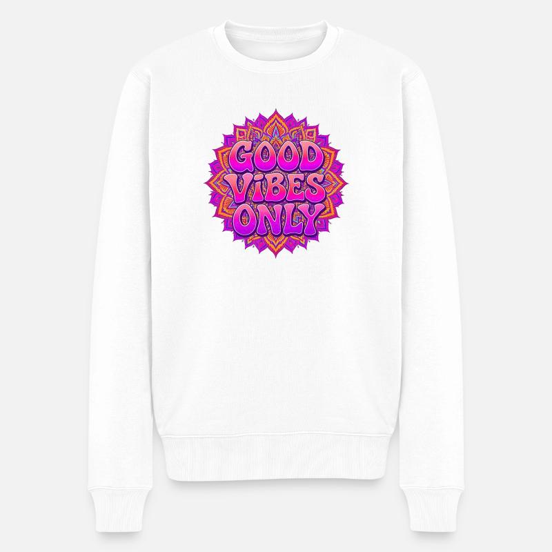 Positive Energie Mandala Retro Boho Kunst - Männer Premium Bio Pullover - Weiß