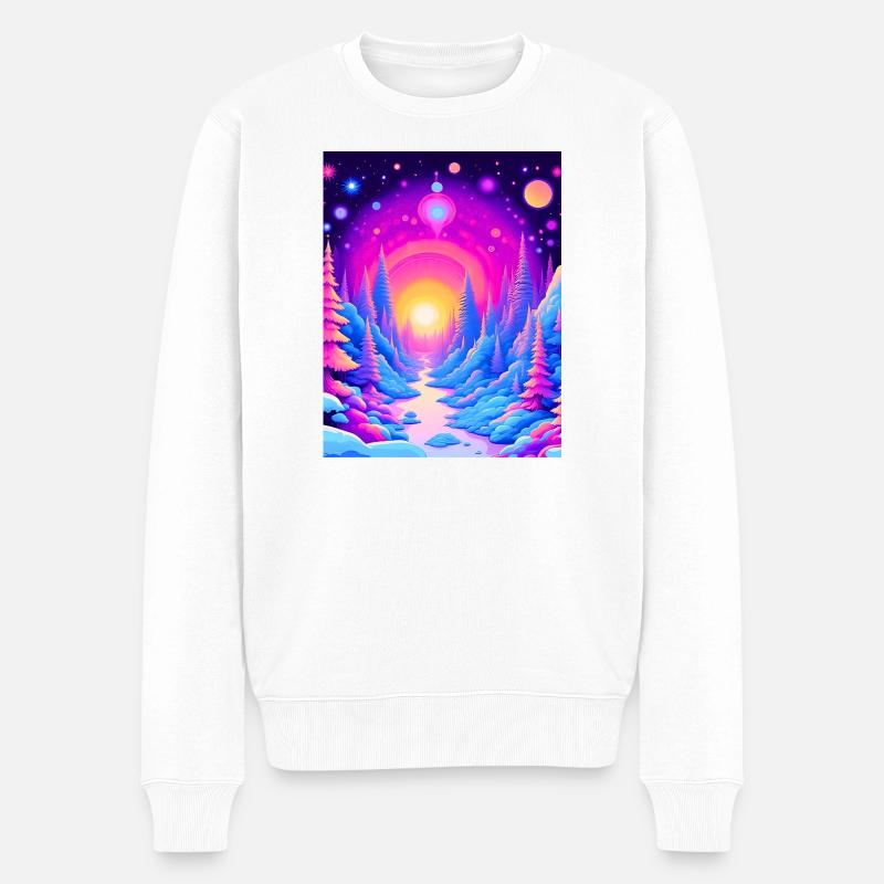 "Cosmic Forest Dreams – Neon Sunset Voyage" - Männer Premium Bio Pullover - Weiß
