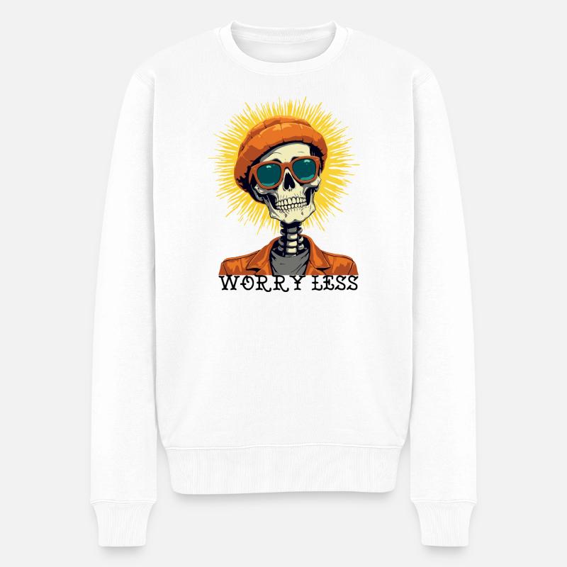 Skelett mit Sunset Lackleder Haar - Männer Premium Bio Pullover - Weiß