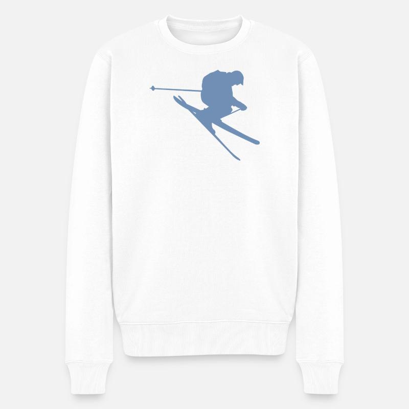 Skier Silhouette im Sprung - Männer Premium Bio Pullover - Weiß