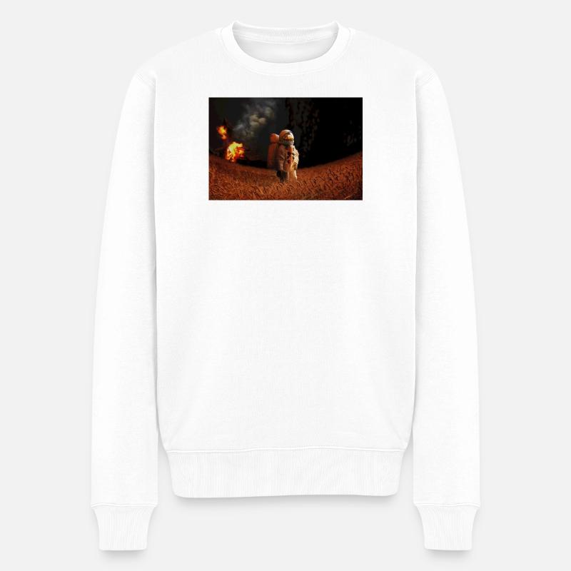 Astronaut auf der zerstörten Erde - Männer Premium Bio Pullover - Weiß