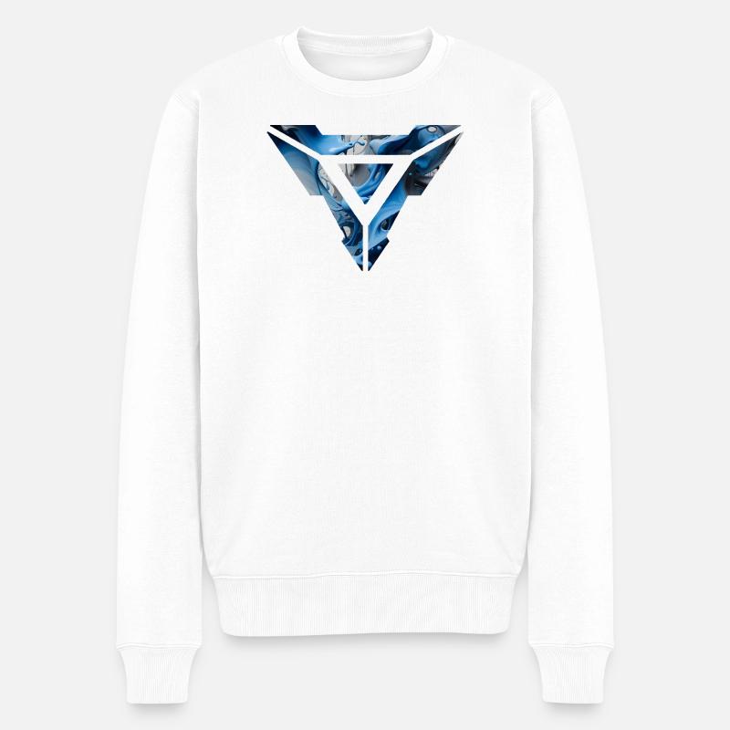 Abstraktes blaues flüssiges dreieckiges Design - Männer Premium Bio Pullover - Weiß