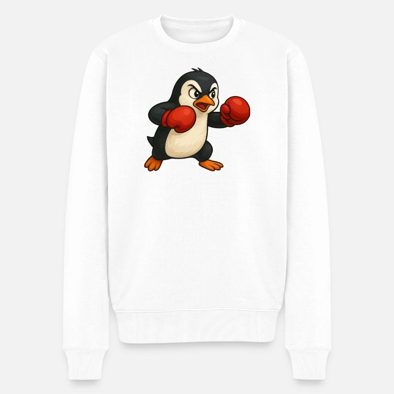 Cooler Pinguin Boxer Cartoon Kickboxer Kampfsport - Männer Premium Bio Pullover - Weiß
