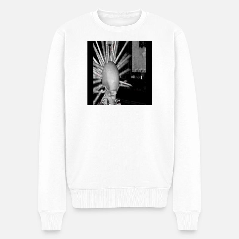 Futuristische Robo-Head-Illustration - Männer Premium Bio Pullover - Weiß