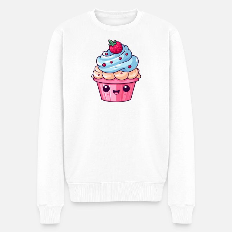 Süße Kawaii Cupcake Illustration - Männer Premium Bio Pullover - Weiß