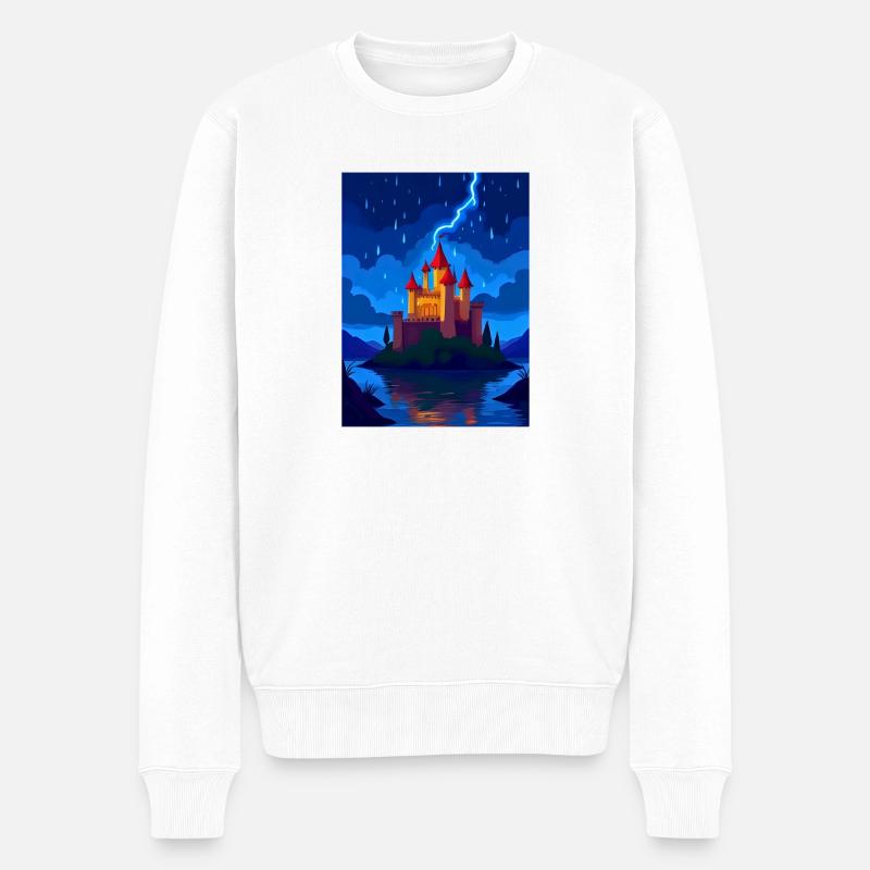 Verzaubertes Schloss mit Nachtlicht - Männer Premium Bio Pullover - Weiß