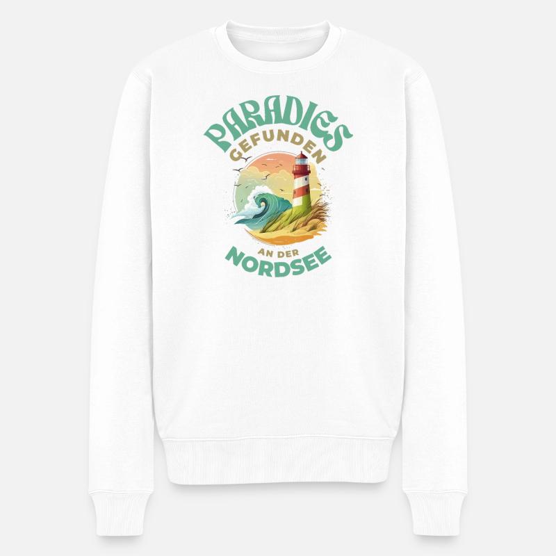 Paradis de la mer du Nord et nostalgie côtière - Pull Premium bio Homme - blanc