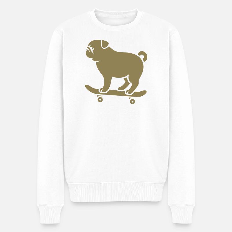 Minimalistischer Mops Skateboarder Katze  - Männer Premium Bio Pullover - Weiß
