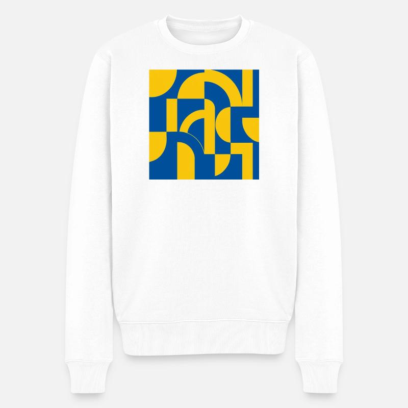 Design abstrait bleu-jaune - Pull Premium bio Homme - blanc