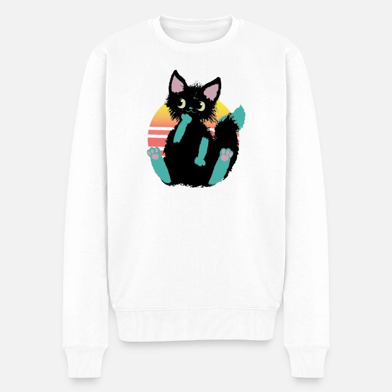 kritzelkatze Klecks, denkt nach - Männer Premium Bio Pullover - Weiß