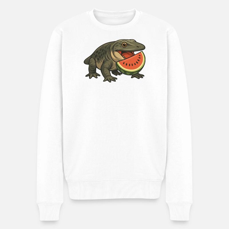Urzeitliches Amphibien-Evolution Cartoon Melone - Männer Premium Bio Pullover - Weiß