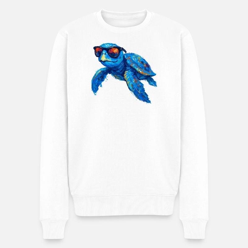 Bunter Surfer-Schildkröte mit Sonnenbrille - Männer Premium Bio Pullover - Weiß