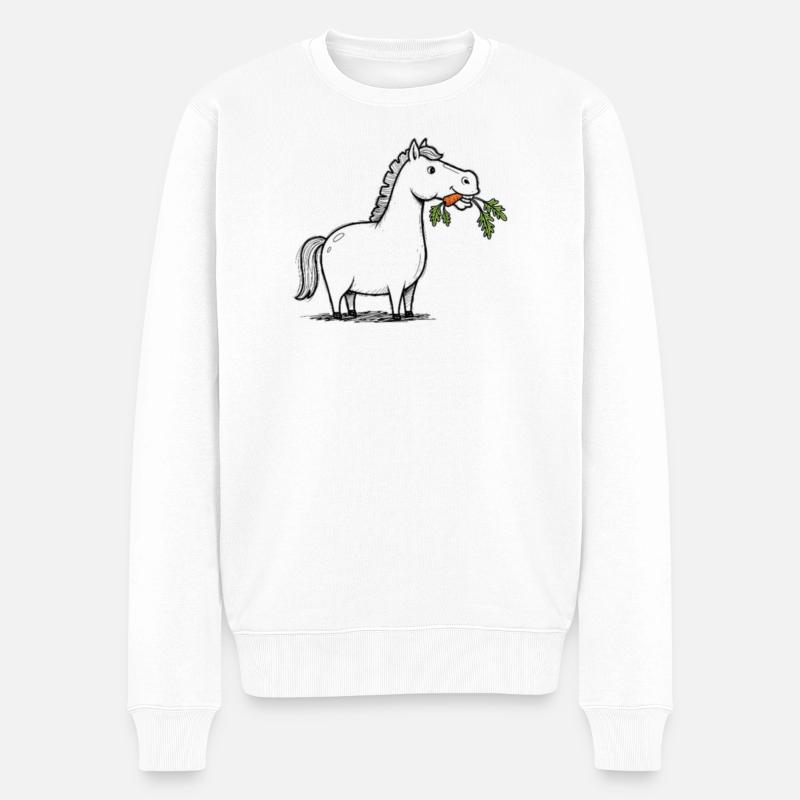 Karikatur Pferd mit Karotte - Männer Premium Bio Pullover - Weiß