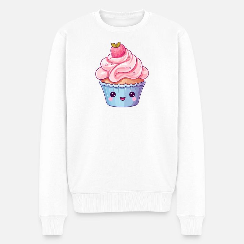Kawaii Erdbeer Cupcake Design - Männer Premium Bio Pullover - Weiß